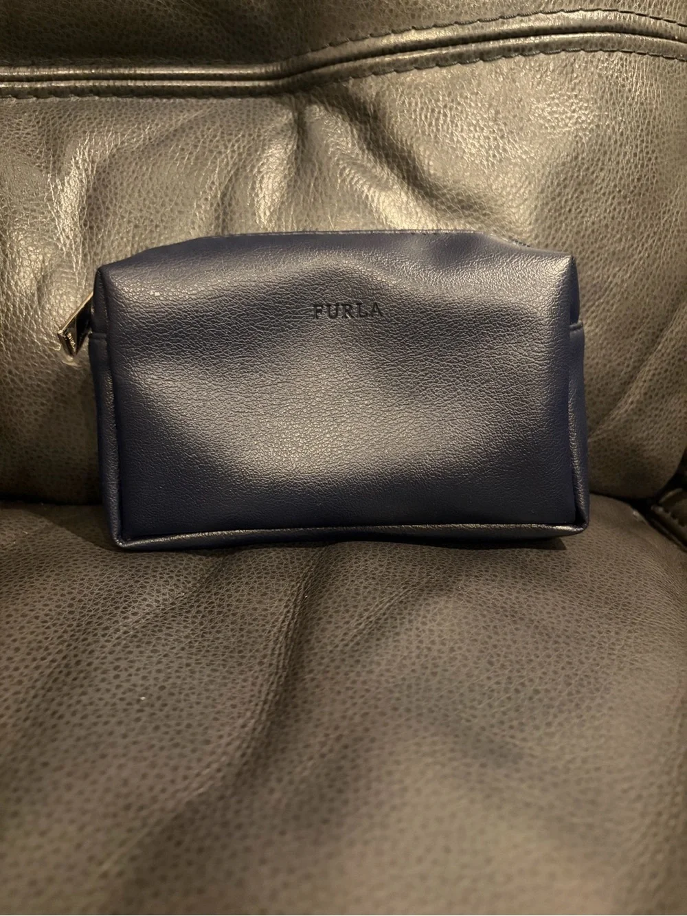Furla Navy Leather Cosmetic Pouch